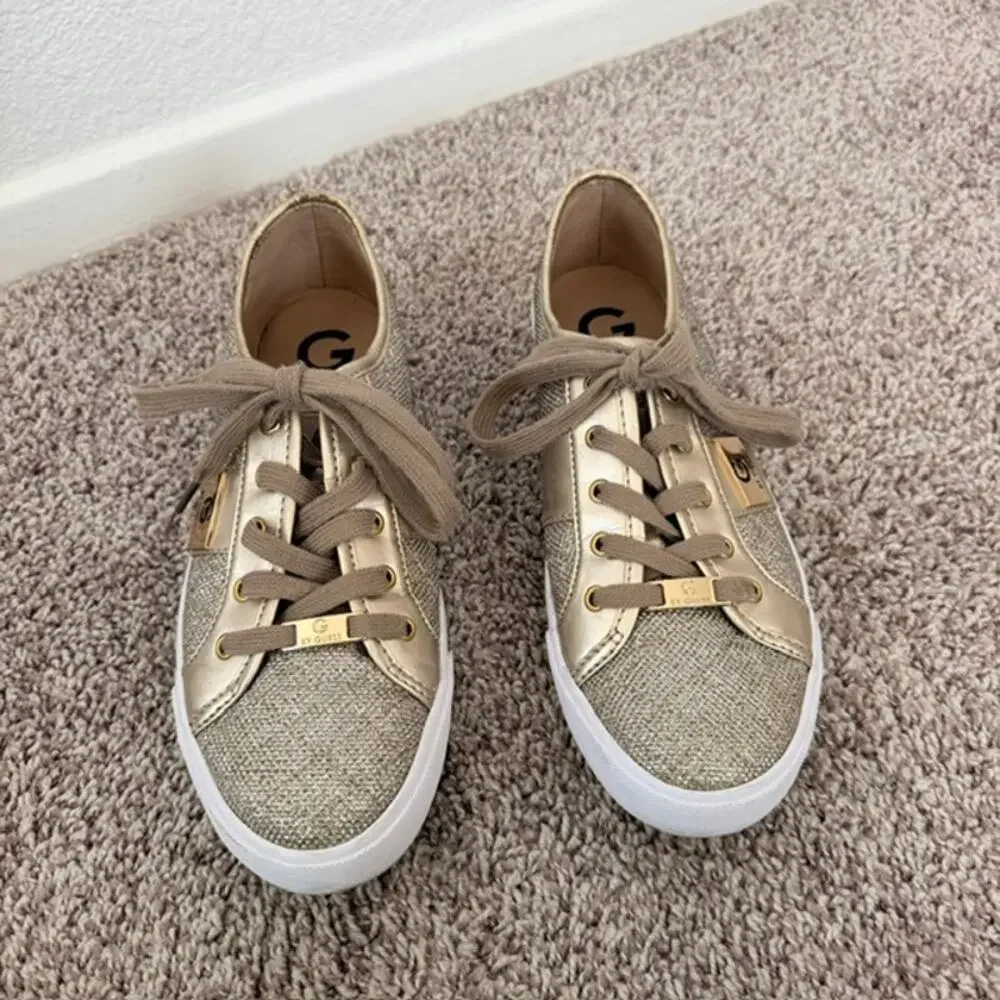 G by Guess Gold Quilted Sparkle Lace Up Sneakers Women's 10 GGBackers3 Shimmer
